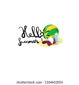 Hola, insignia de verano Etiqueta de diseño tipográfico aislada. Grabación de vacaciones de temporada para logotipo, plantillas, invitación, tarjeta de saludo, impresiones y carteles.