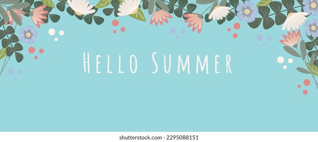 Hello summer banner blossom flowers, hello summer banner flowers, hello summer cute flowers banner