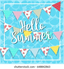 Hello summer banner with bunting background