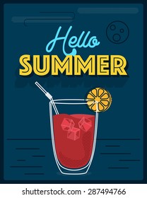 Hello Summer Banner, Card, Poster or Mailing with Smoothie Drink