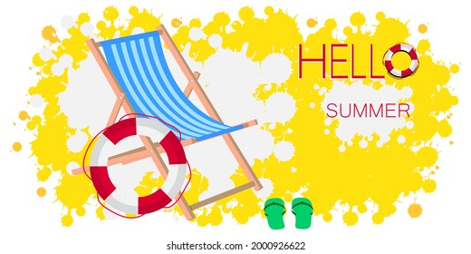Hallo Sommerbanner mit einer Chaissehne und einem Lifebuy. Vektorgrafik.