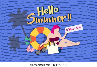 Hello summer banner design. Vector illustration