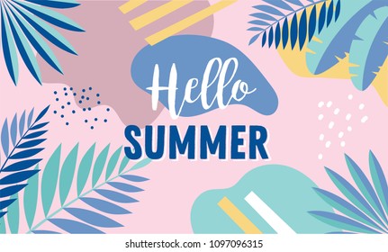 Hello Summer, banner design with vintage colors