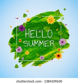 Hello Summer Banner With Flower, Vector Illustration