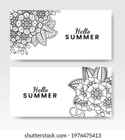 Hello summer banner with mehndi flower. EPS 10.