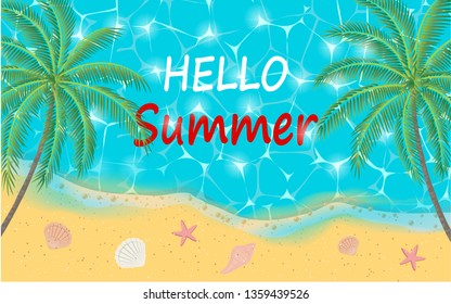 Hello Summer banner. Promo web banner template for summer sale.Concept of seasonal vacation in tropical country.Trendy texture. Season vocation, weekend, holiday logo. Summer Time Wallpaper. Happy sum