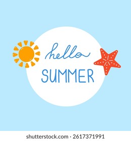 Hello summer banner with star and sun