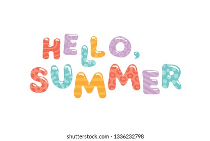 "Hello, summer" banner template with colorful letters. Maded for advertizing summer holiday activities on banners, posters and greeting cards. Vector EPS 10.