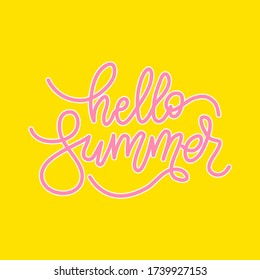 Hello summer banner template. Hand drawn vector lettering phrase for website and mobile website banners, posters, email and newsletter designs, ads, promotional material.
