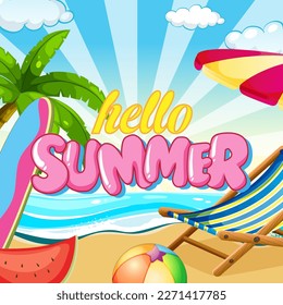 Hello summer banner template illustration