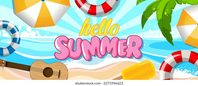 Hello summer banner template illustration