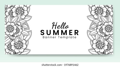 Hello summer banner template with mehndi flower. EPS 10.