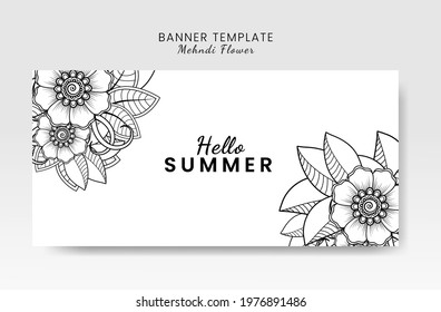 Hello summer banner template with mehndi flower. EPS 10.