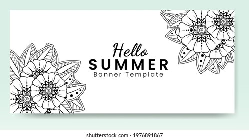 Hello summer banner template with mehndi flower