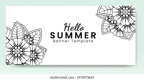 Hello summer banner template with mehndi flower