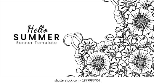 Hello summer banner template with mehndi flower