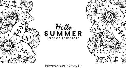 Hello summer banner template with mehndi flower