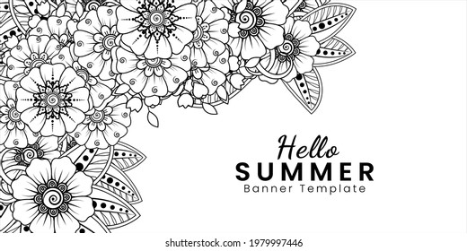 Hello summer banner template with mehndi flower
