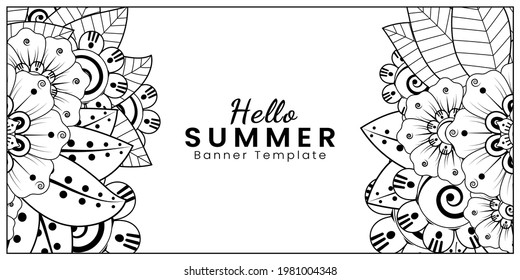 Hello summer banner template with mehndi flower