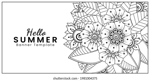 Hola patrón de banner de verano con flor mehndi