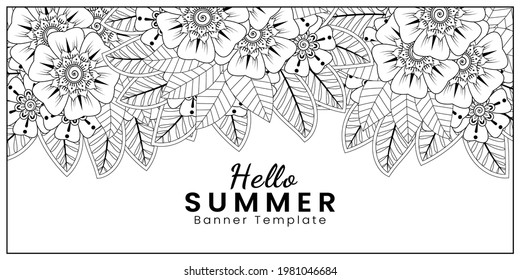 Hello summer banner template with mehndi flower