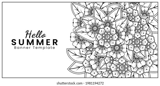 Hello summer banner template with mehndi flower
