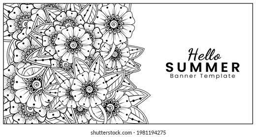 Hallo Sommer-Banner-Vorlage mit Mehndi-Blume