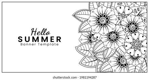 Hello summer banner template with mehndi flower