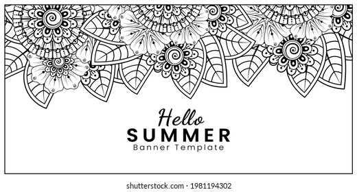 Hola patrón de banner de verano con flor mehndi