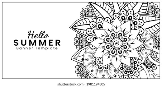 Hello summer banner template with mehndi flower