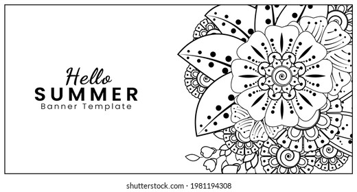 Hello summer banner template with mehndi flower