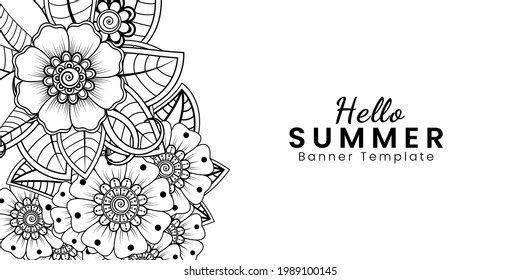 Hello Summer banner template with mehndi flower