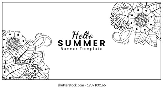 Hello Summer banner template with mehndi flower