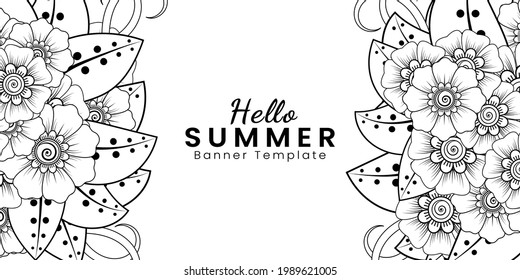 Hello Summer banner template with mehndi flower
