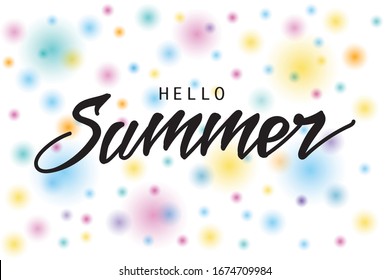 Hello summer banner. Typography poster on colorful dot background. Vector EPS10.