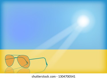 Hello summer beach background enjoy vector layout , brochure illustration template simple isolated landscape style
