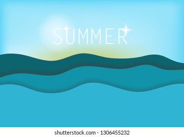 Hello summer beach background enjoy vector layout , brochure illustration template simple isolated landscape style
