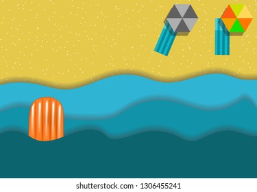 Hello summer beach background enjoy vector layout , brochure illustration template simple isolated landscape style