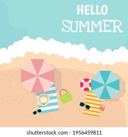 Hello summer with beach. Summer background. Vector illustration.