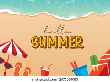 Hello summer beach banners design. Summer with objects elements background.