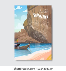 hello summer beach boat mountain badge Design Label. Season Holidays lettering for logo,Templates, invitation, greeting card, prints and posters. vector illustration