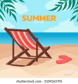 Hello summer. Beach chair and flip flops