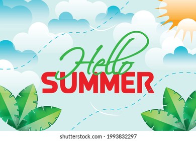 hello summer beach clouds editable background victor template