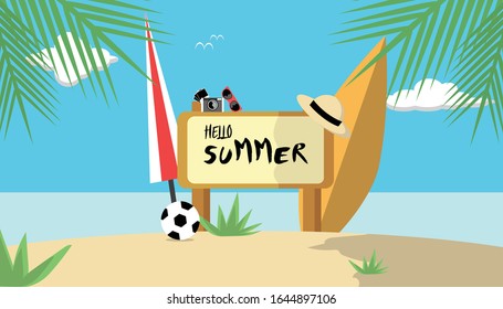 Hello Summer in Beach. Colorful Summer background layout banners design. Horizontal poster, greeting card, header for website
