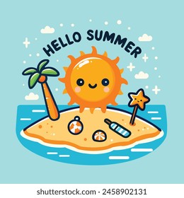 Hello Summer Beach Illustration Game Environment