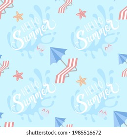 hello summer with beach objects seamless pattern