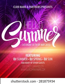 Hello Summer Beach Party Flyer. Vector Design EPS 10