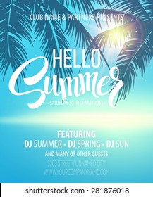 Hello Summer Beach Party Flyer. Vector Design EPS 10