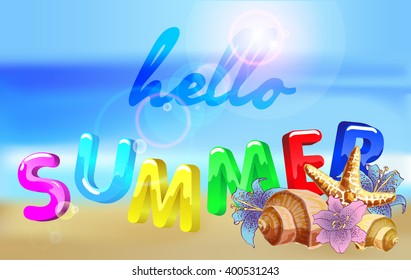 Hello Summer Beach Party Flyer. Vector Design EPS 10