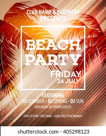 Hello Summer Beach Party Flyer. Vector Design EPS10
